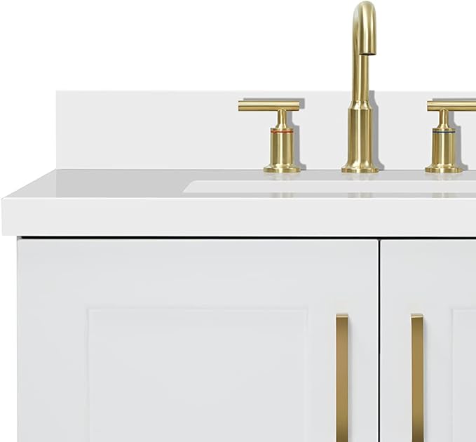 ARIEL Taylor 72-inch Bathroom Vanity with Sink,Solid Wood, 1.5-inch Pure White Quartz Countertop & Backsplash, Double Rectangular Porcelain Sink, 4 Soft Closing Doors, 6 Dovetail Drawers, White