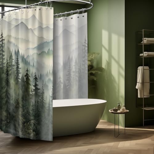 Sage Green Forest Extra Wide Shower Curtain, 108X72 in for Clawfoot Tub