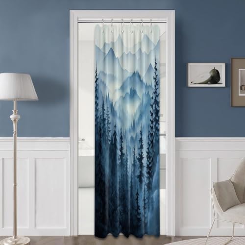 Navy Blue Forest Stall Shower Curtain, 36X72 in Narrow Small, Mountain