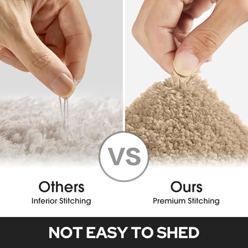 HOMEIDEAS Bathroom Rugs Sets 2 Piece, Soft Non Slip Bath Mat Khaki