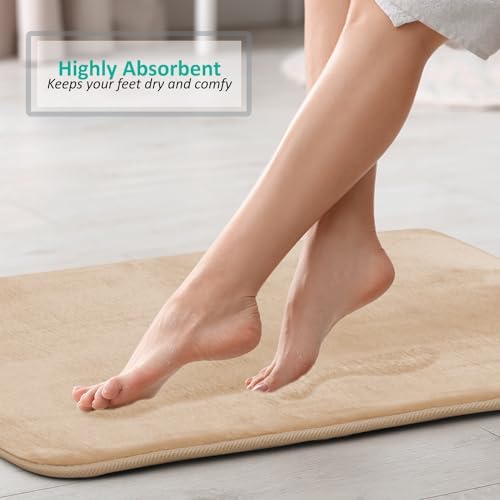 Clara Clark 2 Piece Bathroom Rugs, Velvet Memory Foam Bath Mat Set, Non-Slip Bath Rugs, Machine Wash, Dries Quickly, Ultra Soft Plush Bath Mats for Bathroom, 17 x 24 + Contour, Cream