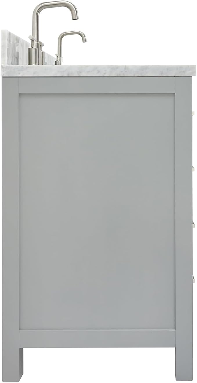 ARIEL Cambridge 66-inch Bathroom Vanity with Sink,Solid Wood, 1.5-inch Italian Carrara Marble Countertop, Double Rectangular Porcelain Sink, 4 Soft Closing Doors, 6 Dovetail Drawers, Grey