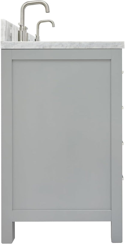 ARIEL Cambridge 66-inch Bathroom Vanity with Sink,Solid Wood, 1.5-inch Italian Carrara Marble Countertop, Double Rectangular Porcelain Sink, 4 Soft Closing Doors, 6 Dovetail Drawers, Grey