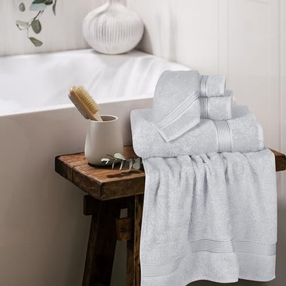 Belizzi Home Ultra Soft 6 Pack Cotton Towel Set, Contains 2 Bath Towels 28x55 inch, 2 Hand Towels 16x24 inch & 2 Wash Coths 12x12 inch, Ideal for Everyday use, Compact & Lightweight - Light Grey
