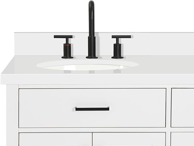 ARIEL Hepburn 72-inch Bathroom Vanity with Sink,Solid Wood, 1.5-inch Pure White Quartz Countertop & Backsplash, Double Oval Porcelain Sink, 4 Soft Closing Doors, 6 Dovetail Drawers, White