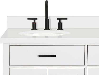 ARIEL Hepburn 72-inch Bathroom Vanity with Sink,Solid Wood, 1.5-inch Pure White Quartz Countertop & Backsplash, Double Oval Porcelain Sink, 4 Soft Closing Doors, 6 Dovetail Drawers, White