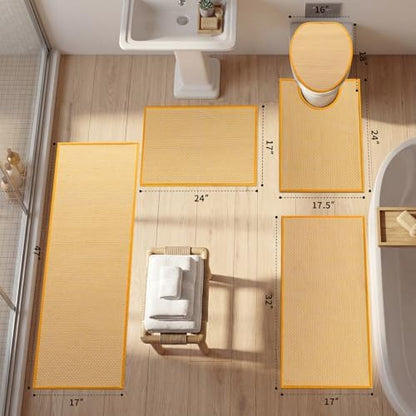 YIHOUSE Yellow Bathroom Rugs Sets 5 Pieces,Thin Bath Mat Quick Dry
