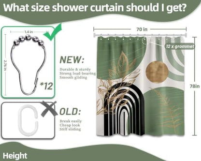 Sage Green and Gold Extra Long Shower Curtain, Tall 72X78 in