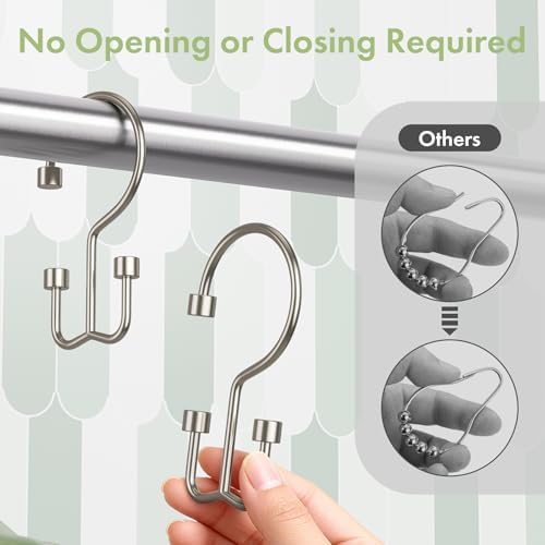 Amazer Nickel Shower Curtain Hooks, 12PCS Minimalist Simple Double Shower Curtain Rings, Rust-Resistant Metal Shower Hooks, Cylinders Shower Rings for Bathroom Shower Rods Curtains