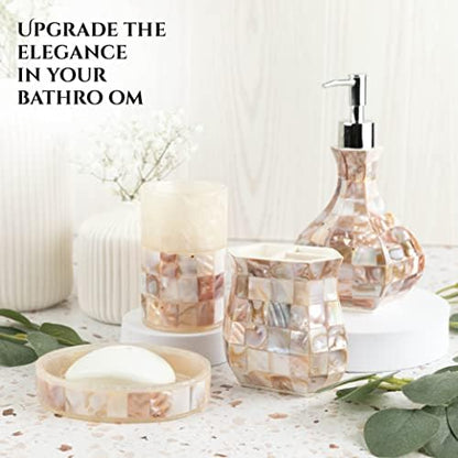 Milano Toothbrush Cup - Electric Toothbrush Holder for Bathroom fits Toothbrushes and Toothpaste - Bathroom Tumbler Cup Finished with Beautiful Mother of Pearl Shells