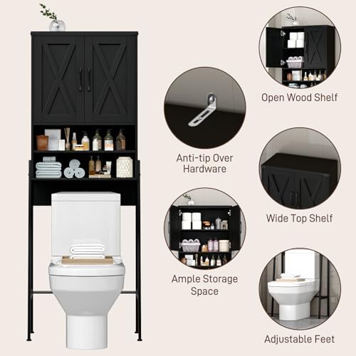 Vabches Metal Frame Over The Toilet Storage Cabinet, Black