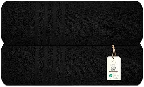 Pack of 2 Jumbo Bath Sheet 40 x 80 Inches, Extra Large Lightweight & Quick Dry Bath Towel, Super Soft & Highly Absorbent – 100% Cotton, Perfect to Wrap Yourself in – Black