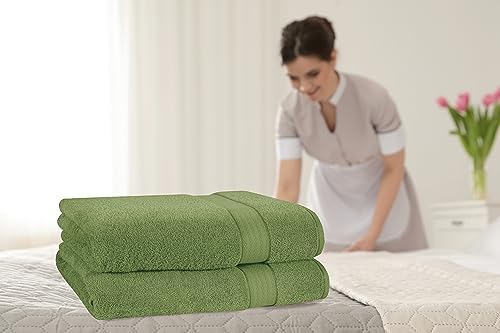 GLAMBURG 700 GSM Premium Cotton 2-Pack Oversized Extra Large Bath Sheet Set - 100% Combed Cotton - 2 Bath Sheets 35x70 - Luxury Hotel & Spa Quality - Durable Ultra Soft Highly Absorbent - Kiwi Green