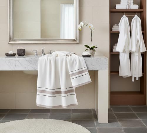 Bath Towels Set for Bathroom – Luxury 6-Piece Cotton Towels, Soft Absorbent & Quick Dry, 600 GSM Bath Towels for Bathroom, Hotel Spa Quality (White/Brown, 6- Bath Towel Set)
