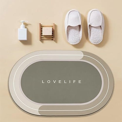 Rubber Bath mats Quick-Drying Non-Slip Bathroom mat Super Absorbent Bath mat Instant Dry Bath mat, Bathroom Rug in Front of The Kitchen Sink, Shower Room, Bathtub, Oval(Beige+16.9x26.7in+16.9x35.4in)