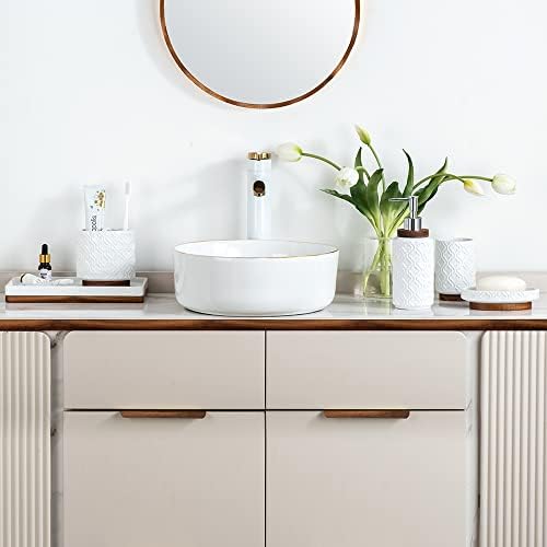 RQYIXI Ceramic Bathroom Accessories Set,Cream White,6 Piece,Embossed Design