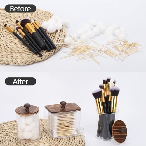 Tbestmax Qtips Holder Bathroom Container, 10oz Big Qtips Dispenser Cotton Ball Holder, Clear Plastic Apothecary Jar Organizer for Storage Cotton Swab, Round Pads, Floss Picks
