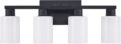 Black Bathroom Light Fixtures 4 Light Bathroom Vanity Light Matte Black Vanity Lights with Eye-Friendly Milky White Frosted Glass Shades E26 Socket (Bulbs Not Included)