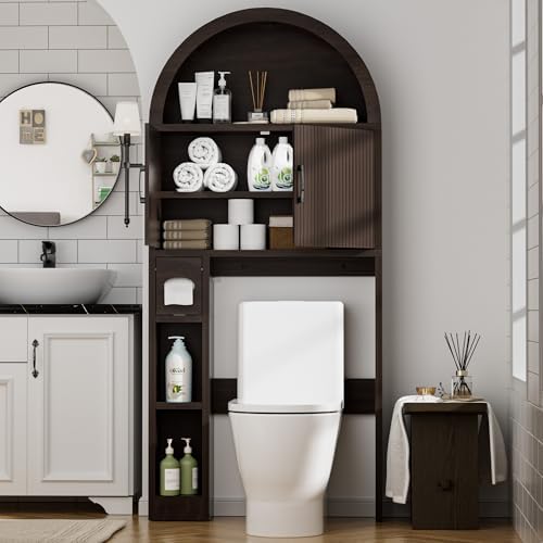 Spurgehom Over Toilet Storage Cabinet, Bathroom Arch Organizer, Coffee