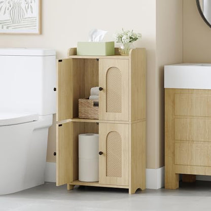 HEXCELEN Small Storage Cabinet, Bathroom Storage Cabinet with 4 Doors, Floor Bathroom Organizer Freestanding for Small Spaces, Living Room, Kitchen, Entryway (Mediterranean, Yellow)