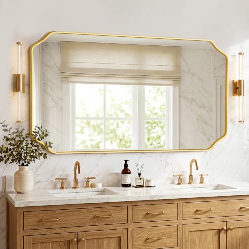 Vanity Bathroom Mirror for Over Sink, 50"x30", Gold Metal Framed