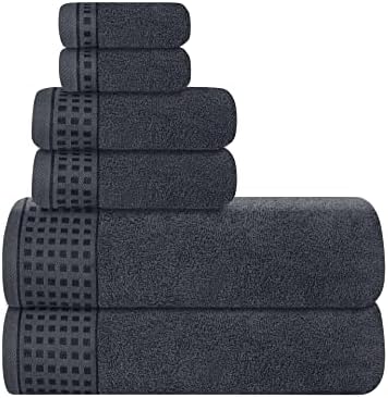 GLAMBURG 100% Cotton Ultra Soft 6 Pack Towel Set, Contains 2 Bath Towels 28x55 Inches, 2 Hand Towels 16x24 Inches & 2 Wash Coths 12x12 Inches, Compact Absorbent Lightweight & Quickdry - Charcoal Grey