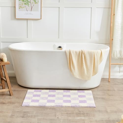 CozeCube Lavender Checkered Bath Mat 36"x24" Non Slip Washable Rug