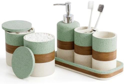 YMXYJM 6-Piece Resin Bathroom Accessories Set, Green