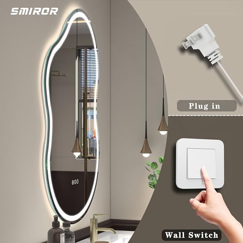 SMIROR 20x36 Irregular Led Lighted Bathroom Vanity Mirror