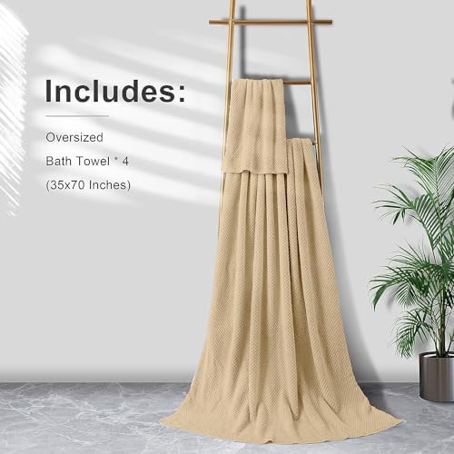 Extra Large Bath Towel Sheet Set 35x70 Inches - Oversized Bath Towels Set,Jumbo Large Microfiber - Quick Dry,Lightweight,Super Soft,Highly Absorbent Towel Set for Bathroom,Hotel,SPA,Pack of 4(Camel)