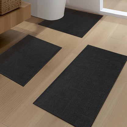 YIHOUSE Bathroom Rugs Thin Bath Mat Sets 3 Pieces Quick Dry,Black