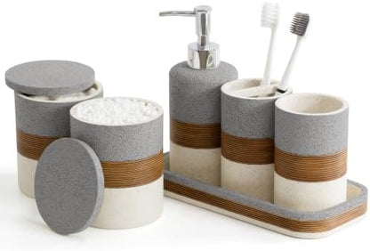 YMXYJM 6-Piece Resin Bathroom Accessories Set, Gray