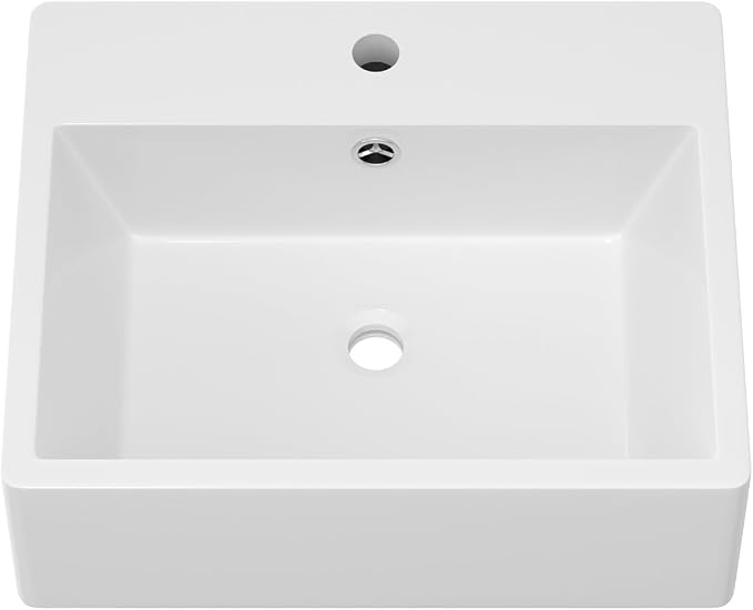 Wall Mounted Bathroom Sink 20"x17" Ceramic Floating Vessel Sink | Wall Hung Ceramic Bathroom Sink White Rectangular Wall Mount Wash Basin Porcelain Lavatory Sink