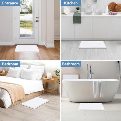 Bcoimo Small Bath Rug Mat,Chenille Extra Soft White Bathhroom Mats for Tub