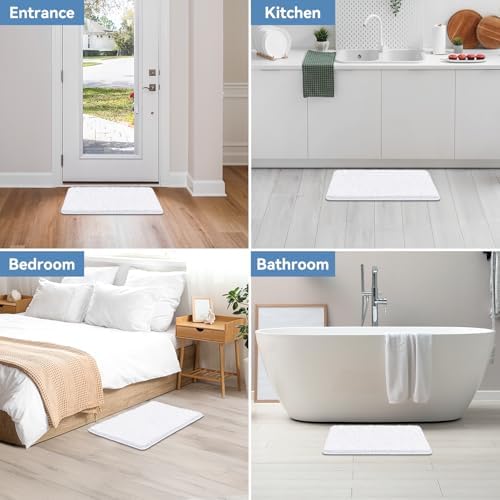 Bcoimo Bath Rug Mat,Chenille Extra Soft White Bathroom Floor Shower Tub Mat