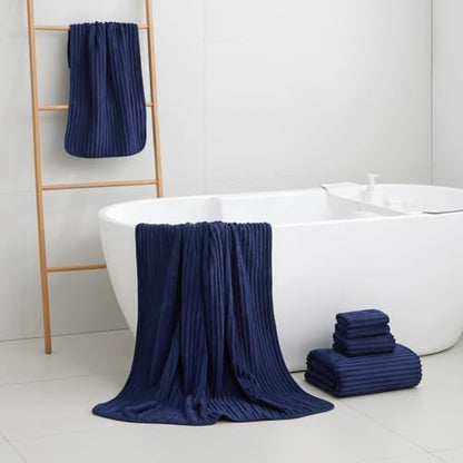6 PC Bath Towel Set, 40"x80" Oversized Bath Sheets, Navy Blue