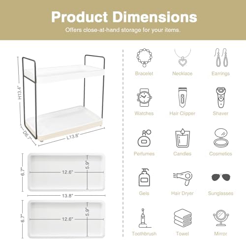 Forbena White Bathroom Organizer Countertop, Kitchen Counter Shelf Organizer for Coffee Bar Station, Makeup Vanity Organizers and Storage, Tiered Sink Tray for Perfurm Skincare (White and Grey)