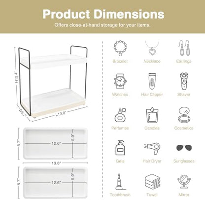 Forbena White Bathroom Organizer Countertop, Kitchen Counter Shelf Organizer for Coffee Bar Station, Makeup Vanity Organizers and Storage, Tiered Sink Tray for Perfurm Skincare (White and Grey)