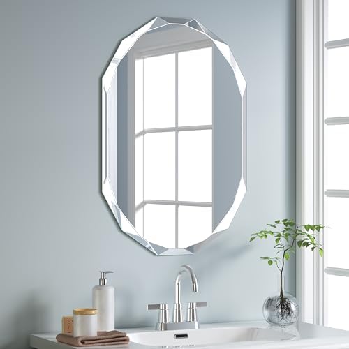 Silver Wall Mirror-Beveled Edge Frameless Mirror for Bathroom, Vanity, Bedroom, Rectangle Mirrors（28X20inch）