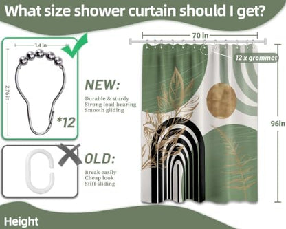 Sage Green and Gold Extra Long Shower Curtain, Tall 72X96 in