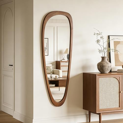 Irregular Asymmetrical Full Length Wall Mirror, 60"x22" Wooden Framed