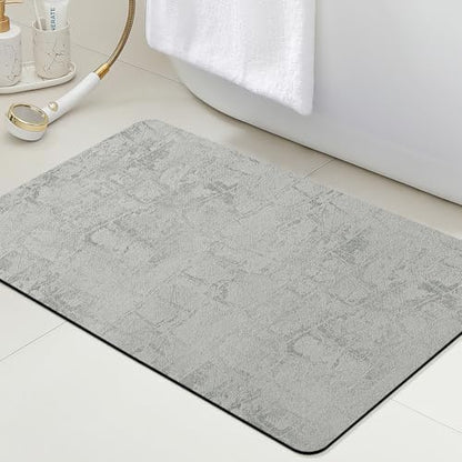 ACCUMTEK Non Slip Bath Mat, Thin Bathroom Rugs Fit Under Door, Quick Dry Bath Mats, Machine Washable Bath Rugs for Bathroom, Bathtub & Kitchen, Bathtub, Light Gray/Checkered/32 x20