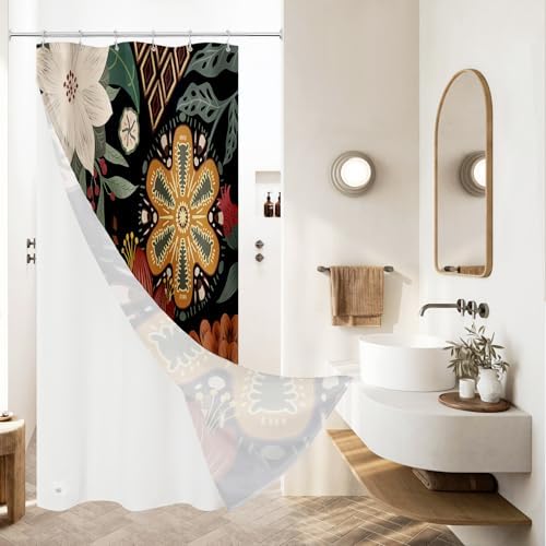 3 in 1 Boho Floral Shower Curtain Set with PEVA Liner & 12 Hooks, 36 x 72