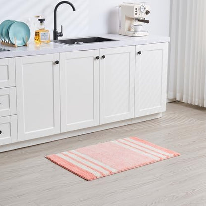 CozeCube Blossom Pink Striped 32"x20" Non Slip Washable Bath Mat