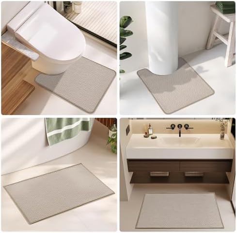 TYUU Large Bathroom Rugs Non Slip Washable Bath Rugs Super Absorbent Bathroom Rug Thin Quick Dry Low Pile Bath Mats, Beige 36"x60"