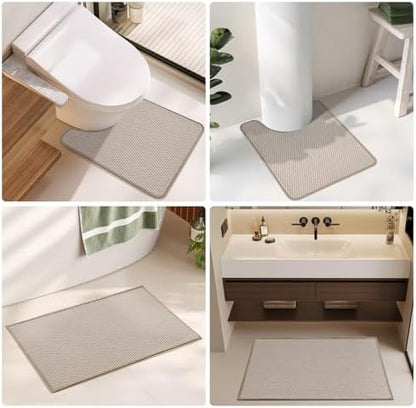 TYUU Large Bathroom Rugs Non Slip Washable Bath Rugs Super Absorbent Bathroom Rug Thin Quick Dry Low Pile Bath Mats, Beige 36"x60"