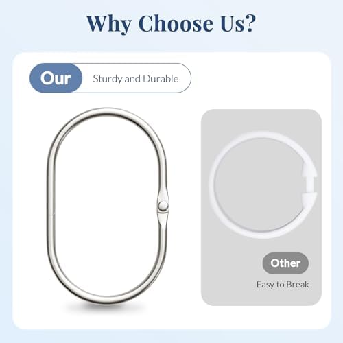 Bathway Shower Curtain Rings, Shower Curtain Hooks 12 Pcs Anti-Drop Shower Rings for Curtain, Metal Shower Curtain Rings Rust Proof, Brushed Nickel Shower Hooks for Shower Curtain Rod Bathroom