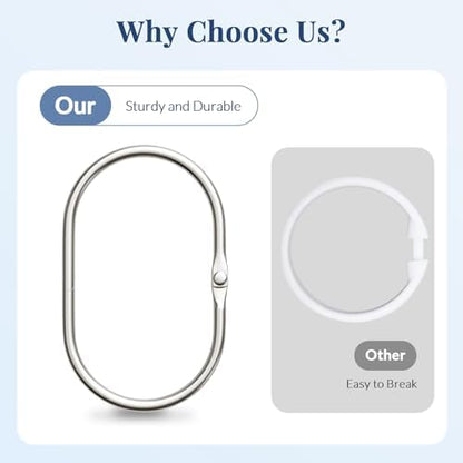Bathway Shower Curtain Rings, Shower Curtain Hooks 12 Pcs Anti-Drop Shower Rings for Curtain, Metal Shower Curtain Rings Rust Proof, Brushed Nickel Shower Hooks for Shower Curtain Rod Bathroom