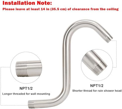 NearMoon S Shaped Shower Head Riser Arm, Shower Extender Arm with Flange, Standard 1/2" Connection- Bathroom Accessory (8 Inch, Brushed Nickel)