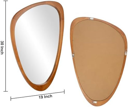 Irregular Asymmetrical Wall Mirror 19"x30" Wooden Frame Bathroom Mirror